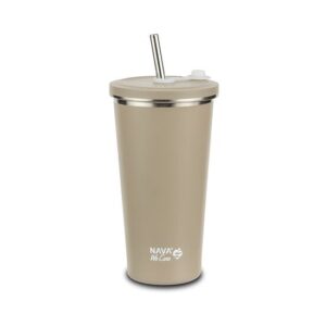 Cana termica cu pai din otel inoxidabil, Nava We care, 500 ml, bej